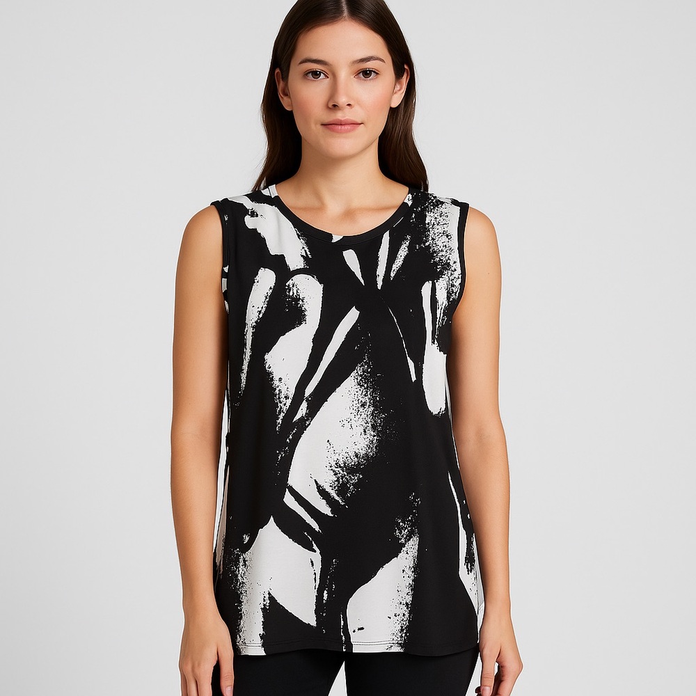 TRUTH + STYLE Abstract Black White Sleeveless Blouse Women’s, size medium